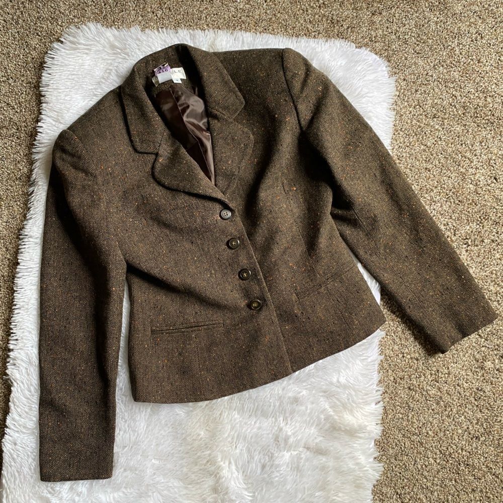 Saville Suit Jacket Blazer Wool Brown‎ Button Front Women’s  4 Y2K Career Office